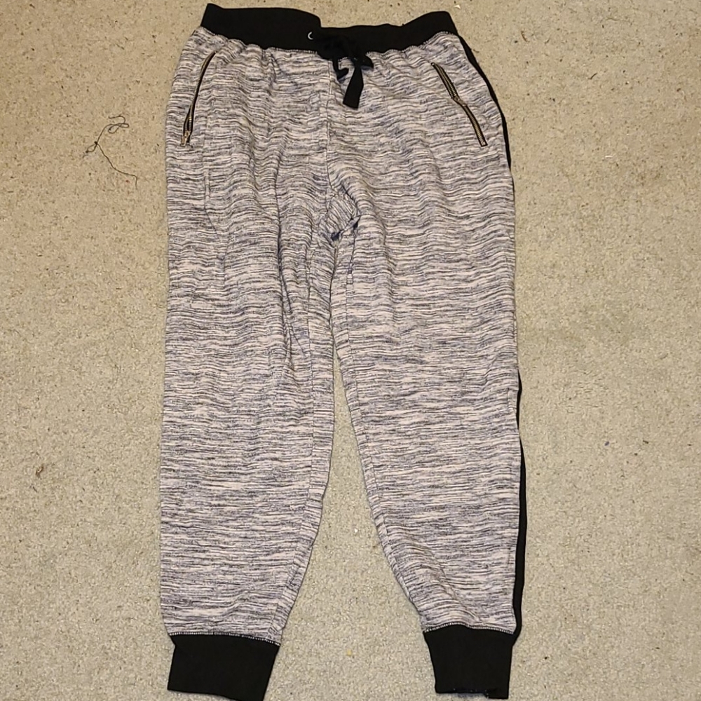 Grey and black zipper pocket joggers